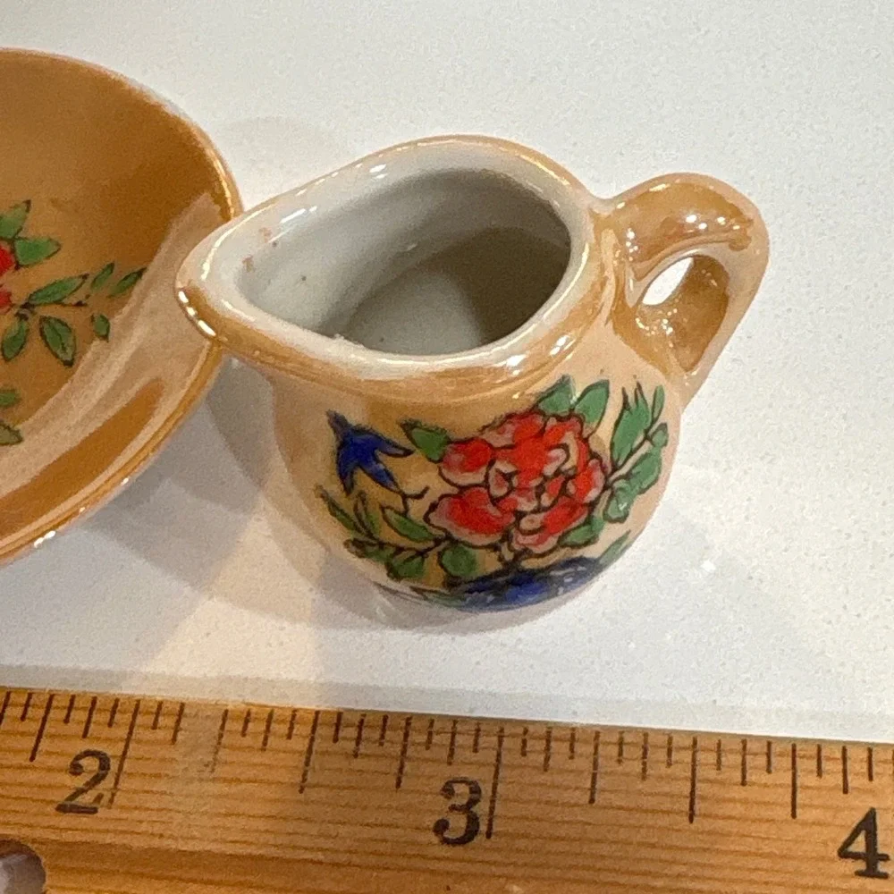 Vintage Miniature Creamer and Saucer Set Japan Floral Design‎ Dollhouse